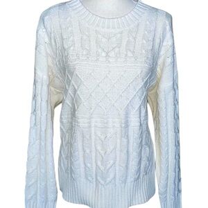 Classic Fisherman Cream Cable Knit Sweater Lightweight Timeless Preppy Sz M